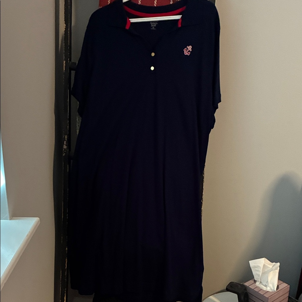 Kim Rogers Navy Maxi Polo Dress with Pink Trim